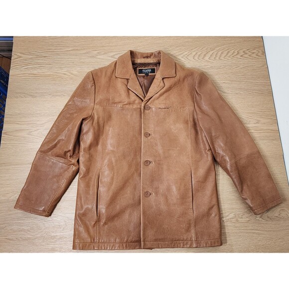 Vintage Wilsons Pelle Studio Classics Leather Jacket Womens L Coat Tan Buttons - Picture 15 of 15